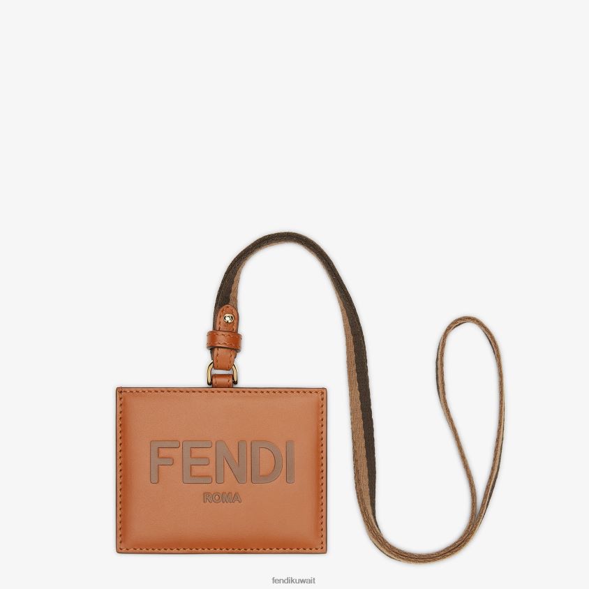 Fendi بني نحيف شارة اسم جلدية RTJZ1555 مُكَمِّلات