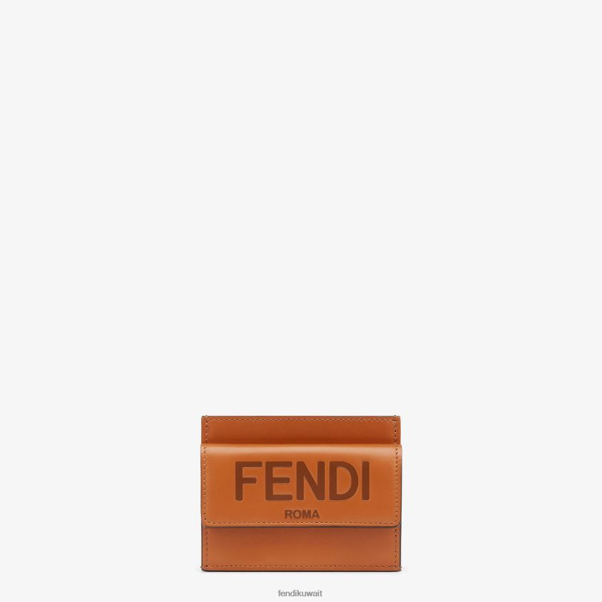 Fendi بني نحيف حامل بطاقات جلد روما RTJZ1556 مُكَمِّلات