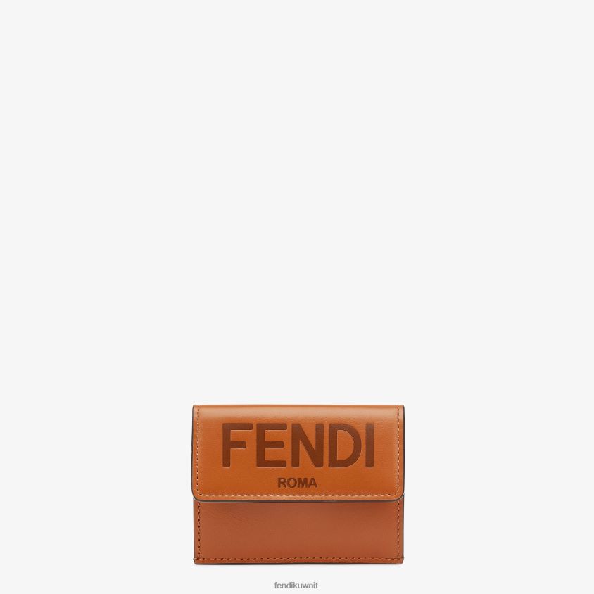 Fendi بني نحيف محفظة جلدية ثلاثية الطي RTJZ1557 مُكَمِّلات