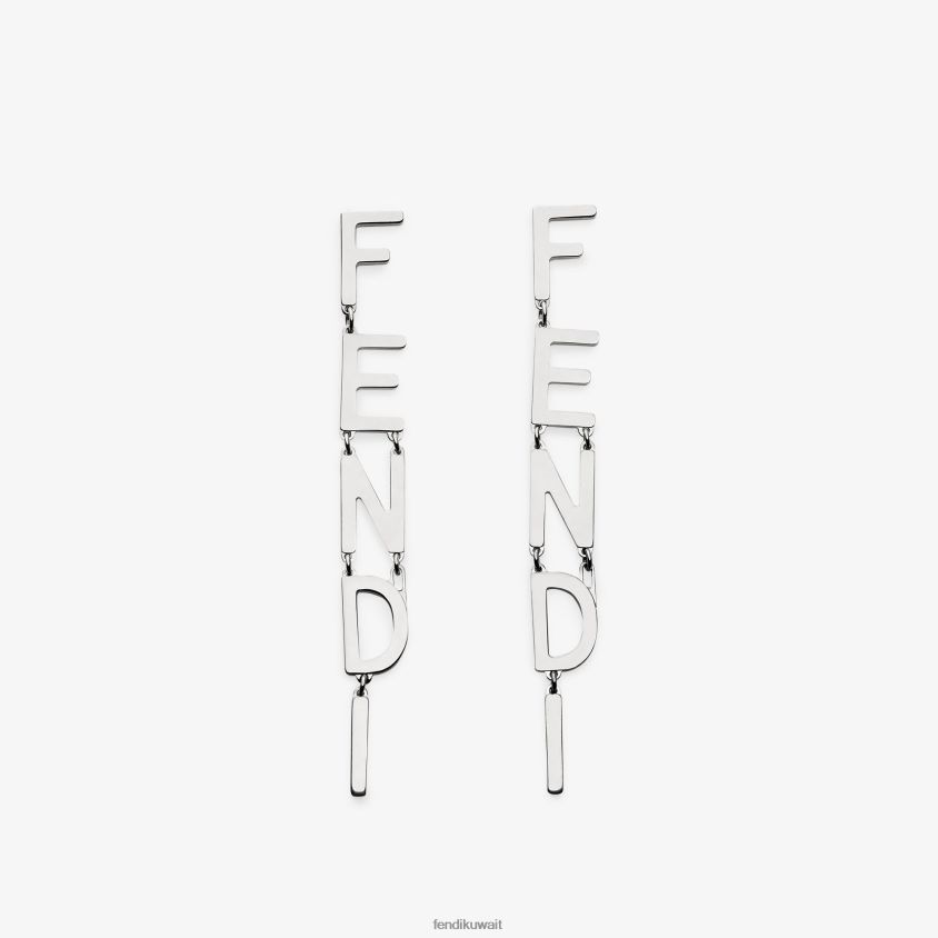 Fendi فضة نحيف أقراط التوقيع RTJZ1625 مجوهرات