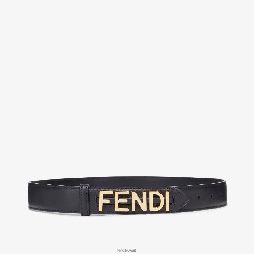Fendi أسود نحيف حزام جلد جرافيك RTJZ18 مُكَمِّلات