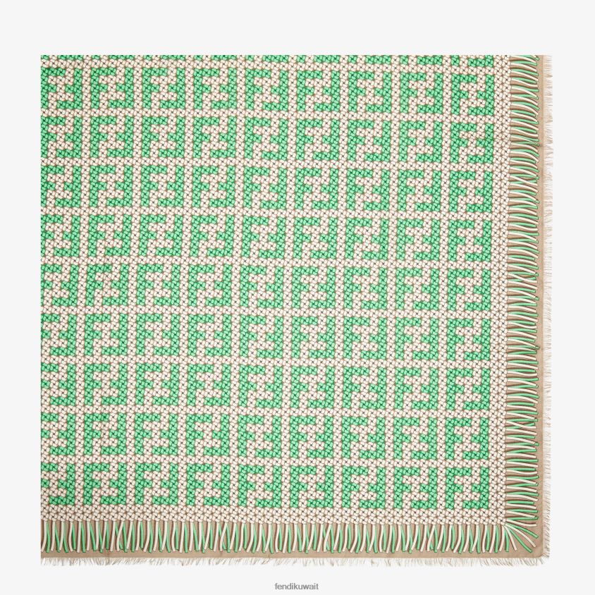 Fendi أخضر نحيف شال مشروط والحرير RTJZ182 مُكَمِّلات