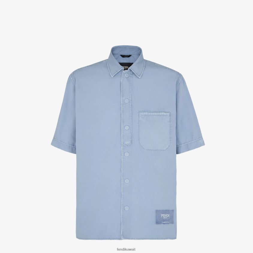 Fendi أزرق فاتح رجال قميص قطني RTJZ1910 ثياب