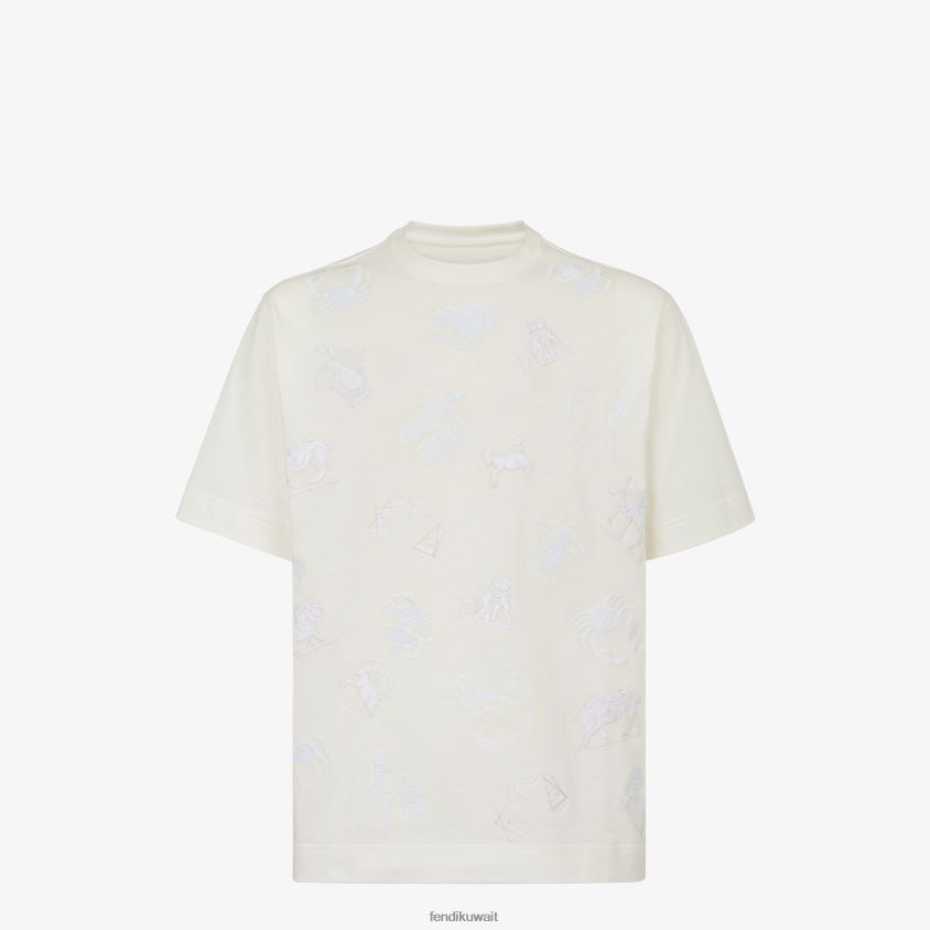 Fendi أبيض رجال تي شيرت جيرسي RTJZ1928 ثياب