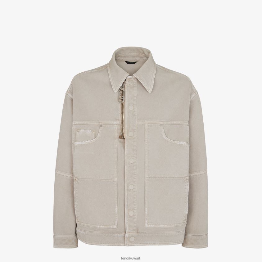 Fendi اللون البيج رجال سترة من الدنيم RTJZ1929 ثياب