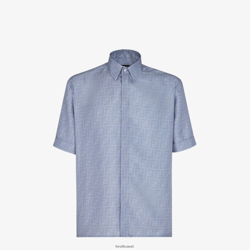 Fendi أزرق فاتح رجال قميص من الحرير RTJZ1948 ثياب