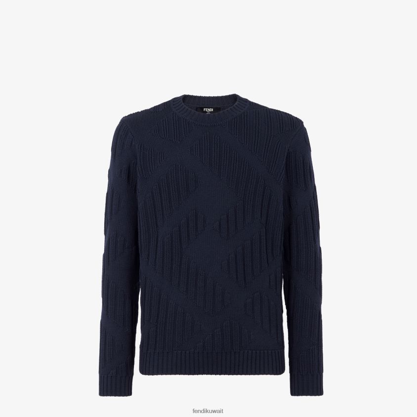 Fendi أزرق رجال كنزة صوف RTJZ1976 ثياب