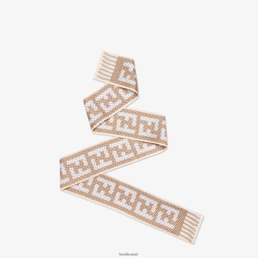 Fendi اللون البيج نحيف عصابة حرير ملفوفة RTJZ200 مُكَمِّلات
