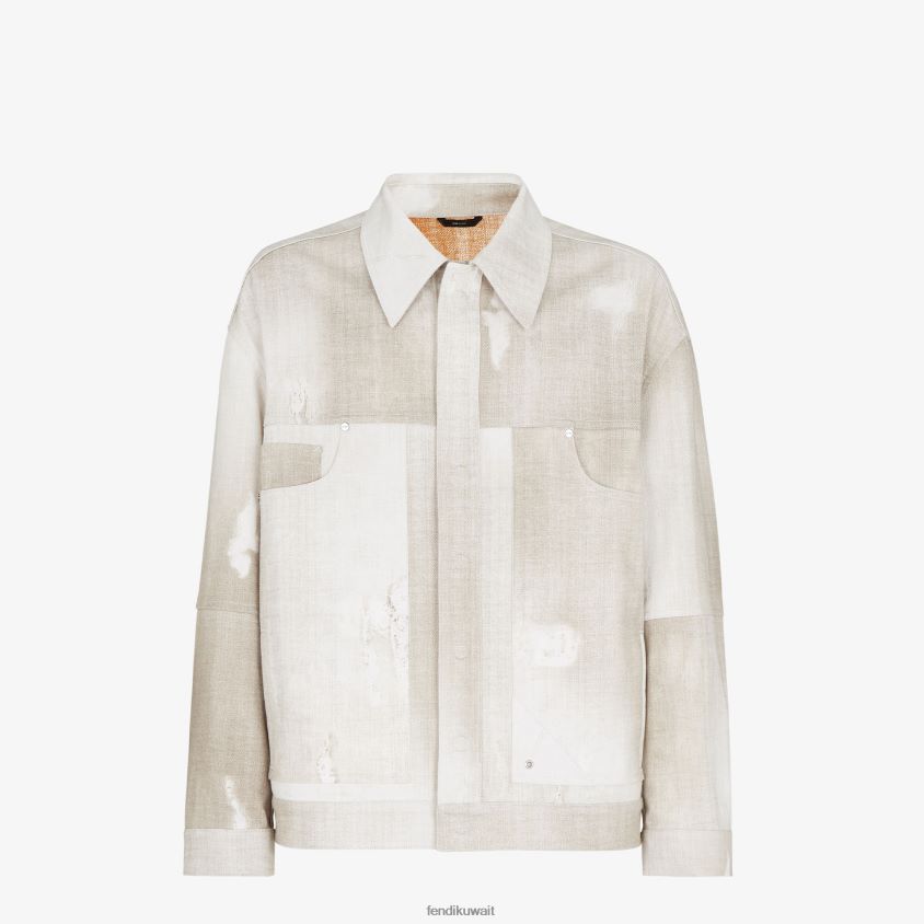 Fendi اللون البيج رجال سترة الدنيم المطبوعة RTJZ2001 ثياب