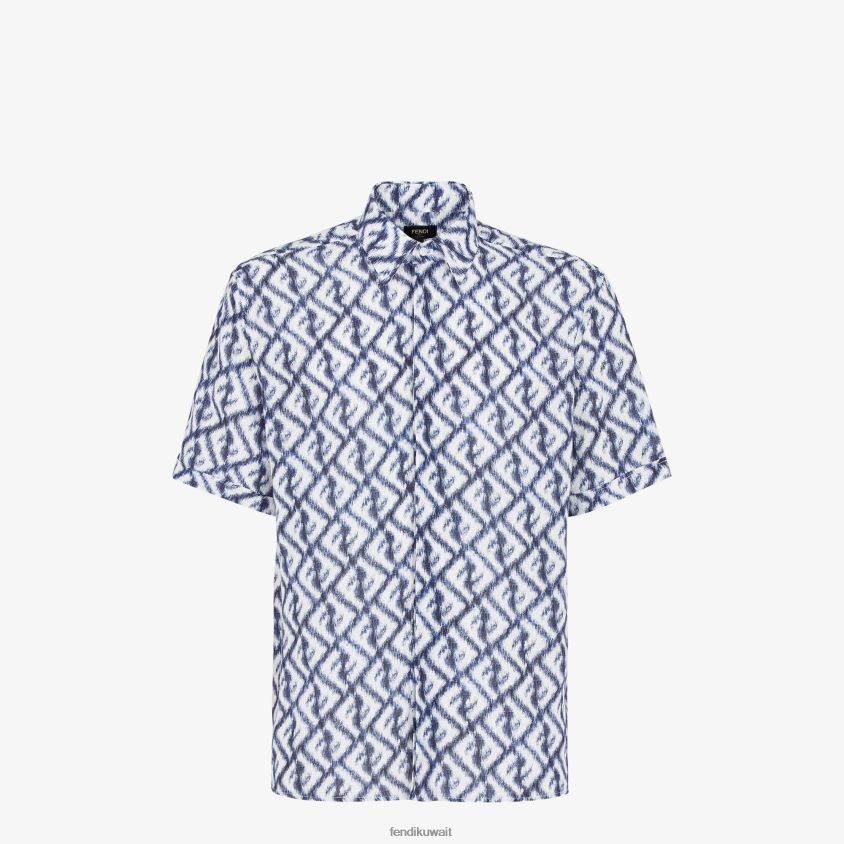 Fendi أزرق رجال قميص الكتان RTJZ2009 ثياب