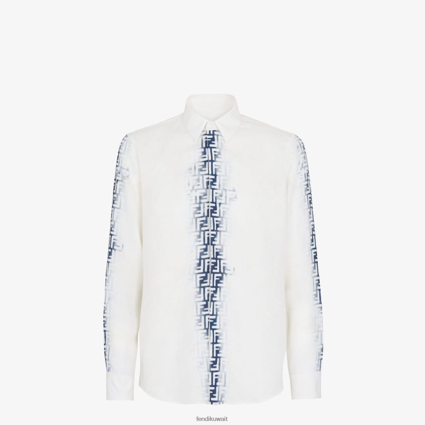 Fendi أزرق رجال قميص الكتان المبيض RTJZ2038 ثياب