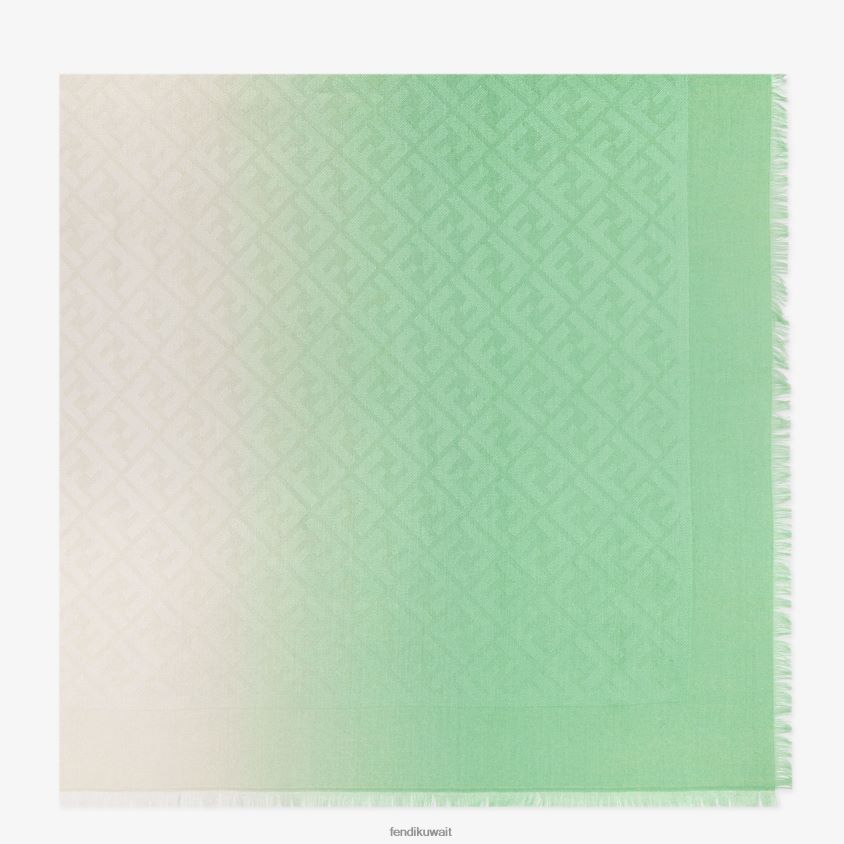 Fendi أخضر نحيف شال من الحرير والصوف RTJZ204 مُكَمِّلات