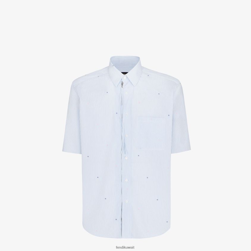 Fendi أزرق فاتح رجال قميص قطني RTJZ2070 ثياب