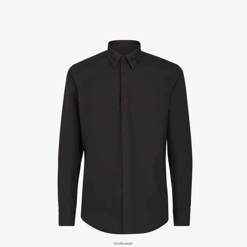 Fendi أسود رجال قميص قطني RTJZ2083 ثياب