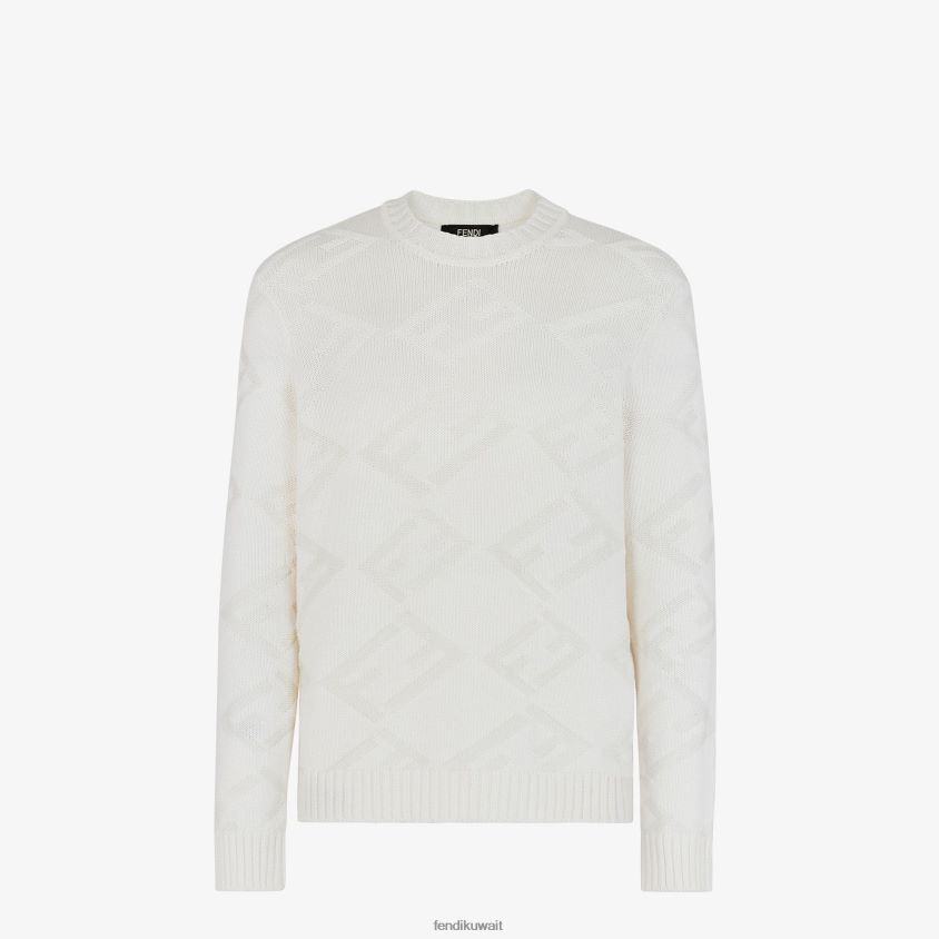 Fendi أبيض رجال كنزة صوف RTJZ2098 ثياب