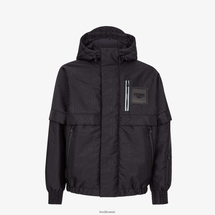 Fendi أسود رجال سترة أسفل النسيج التكنولوجيا RTJZ2101 ثياب