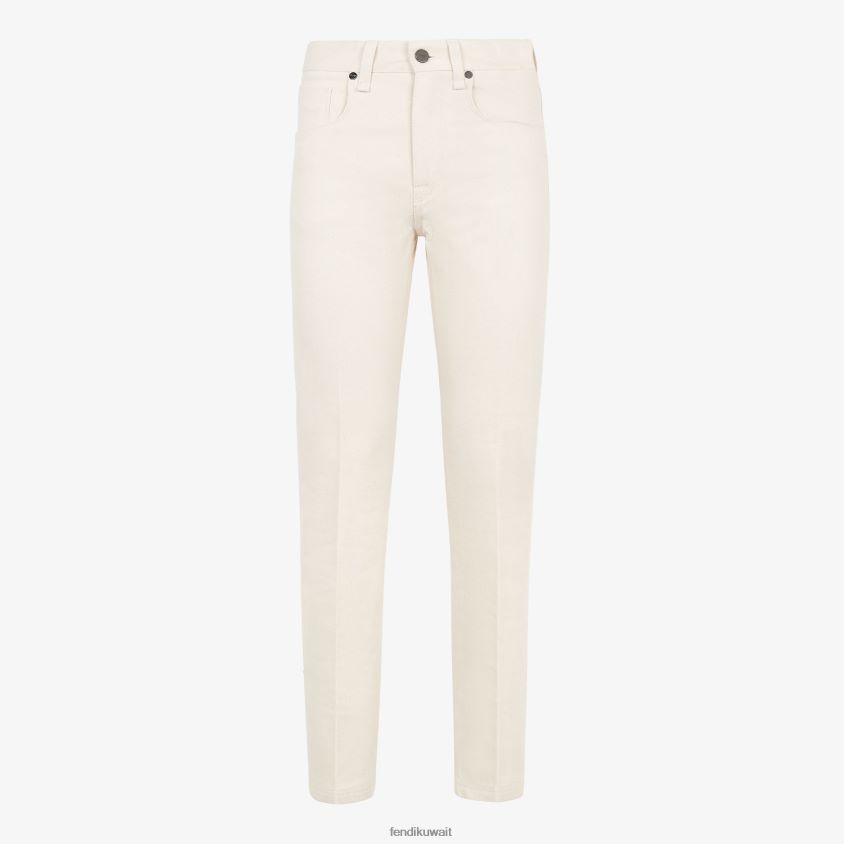 Fendi أبيض رجال سراويل جينز RTJZ2120 ثياب