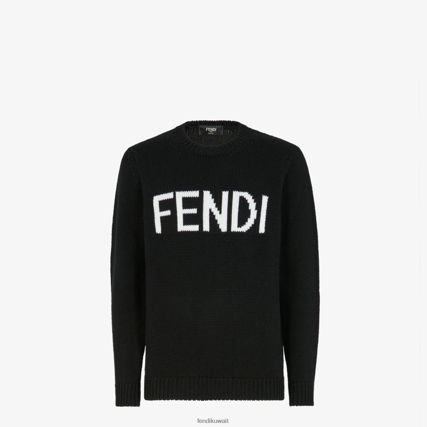 Fendi أسود رجال كنزة صوف RTJZ2152 ثياب