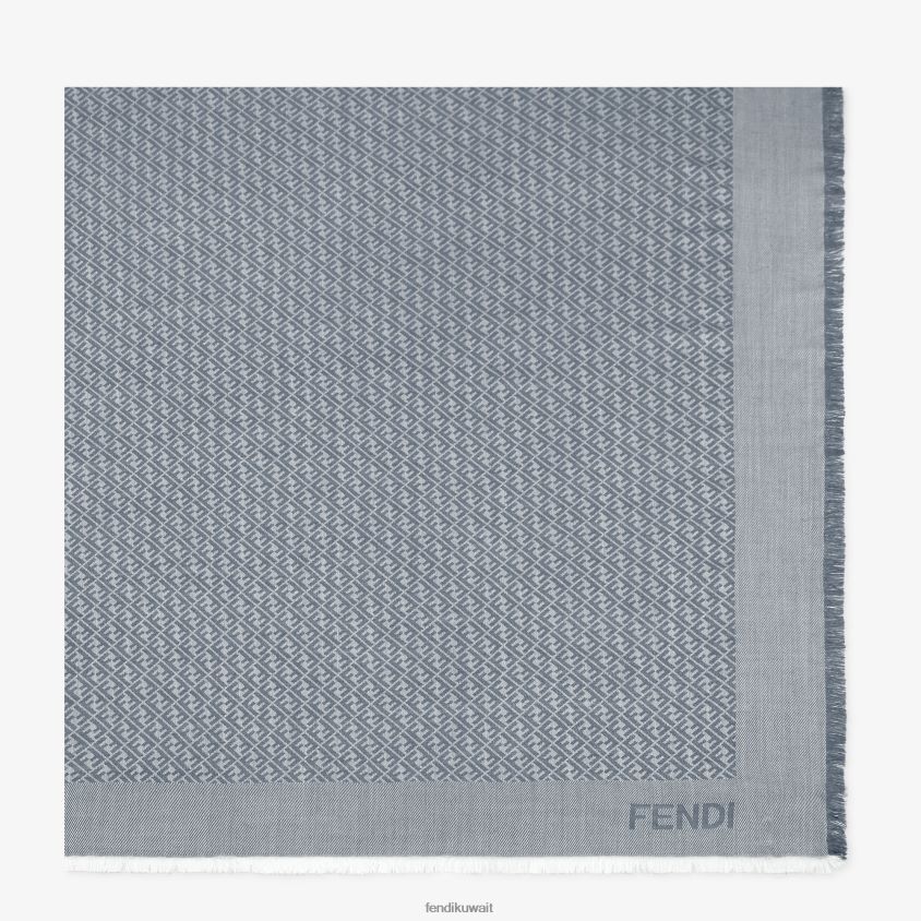 Fendi أزرق نحيف شال من الحرير والصوف RTJZ216 مُكَمِّلات