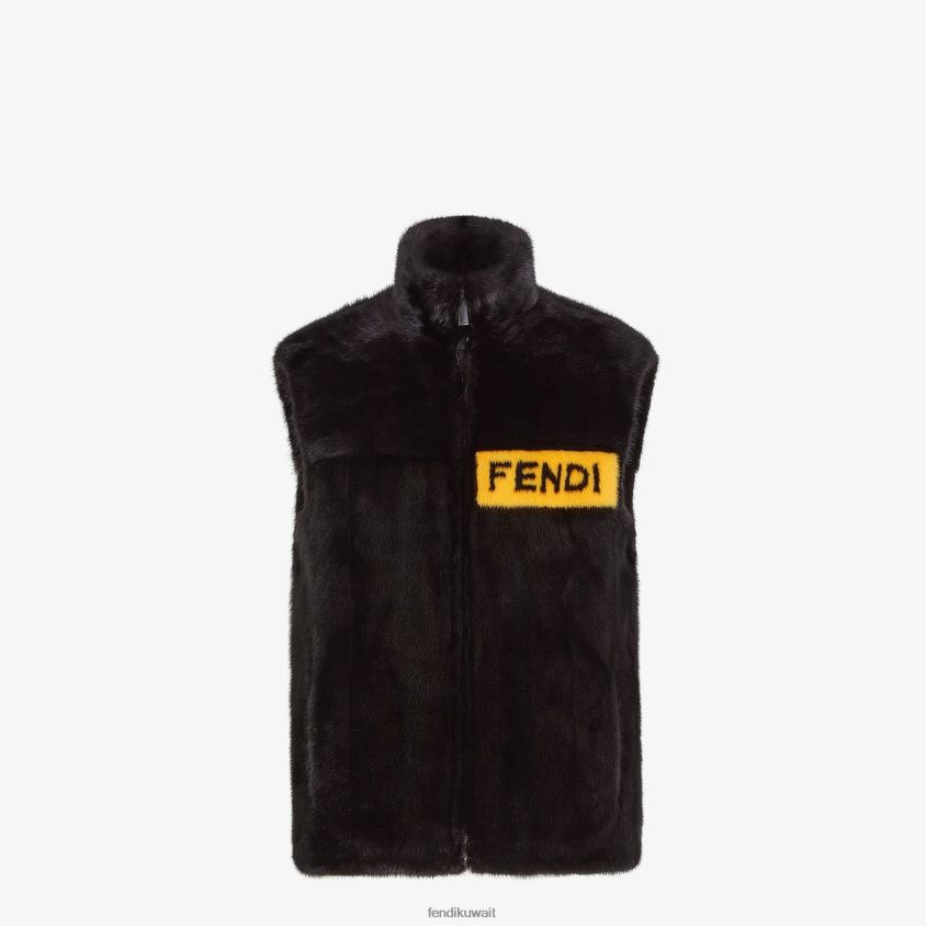 Fendi أسود رجال سترة المنك RTJZ2160 ثياب