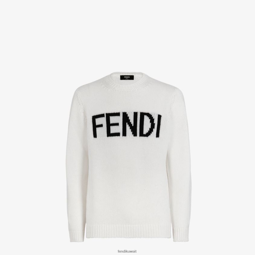 Fendi أبيض رجال كنزة صوف RTJZ2167 ثياب