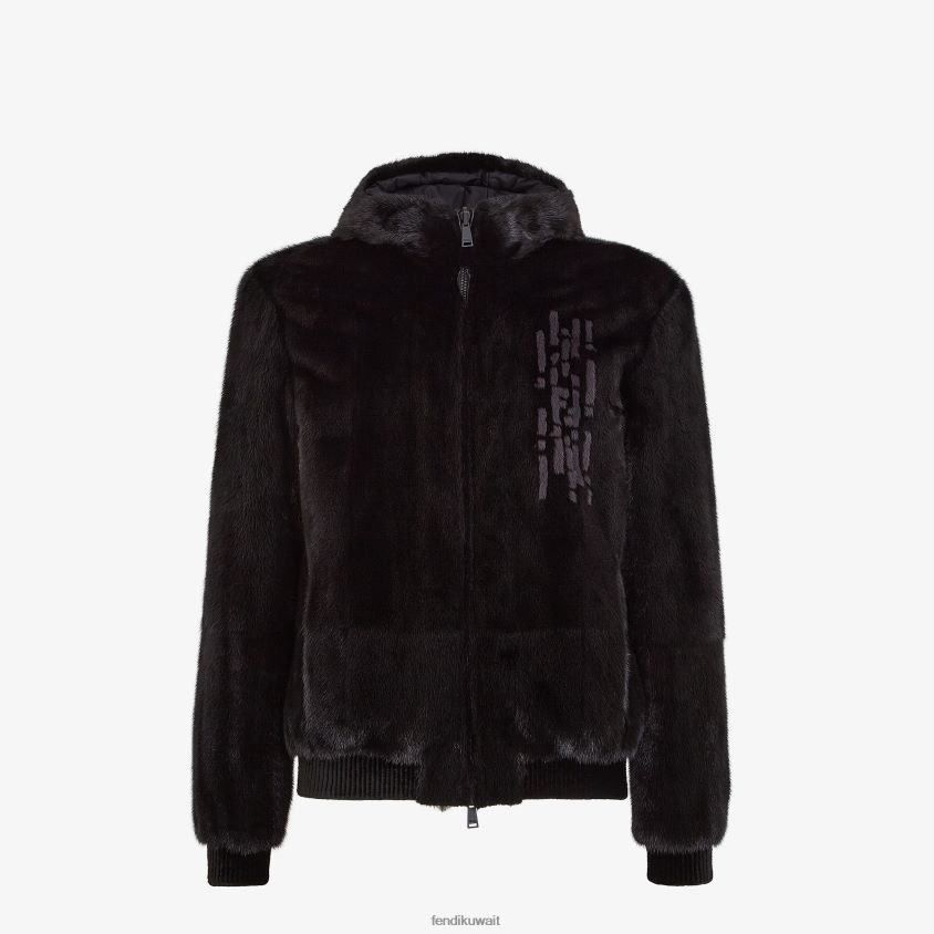 Fendi أسود رجال سترة المنك RTJZ2205 ثياب