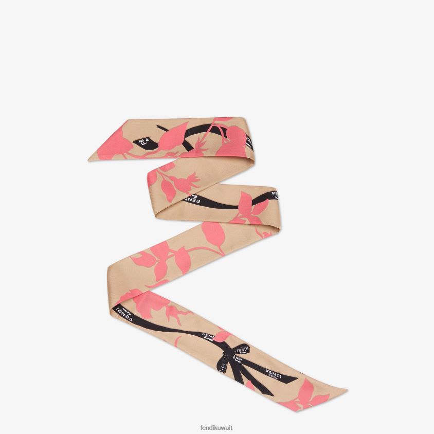 Fendi اللون البيج نحيف عصابة من الحرير العضوي RTJZ221 مُكَمِّلات