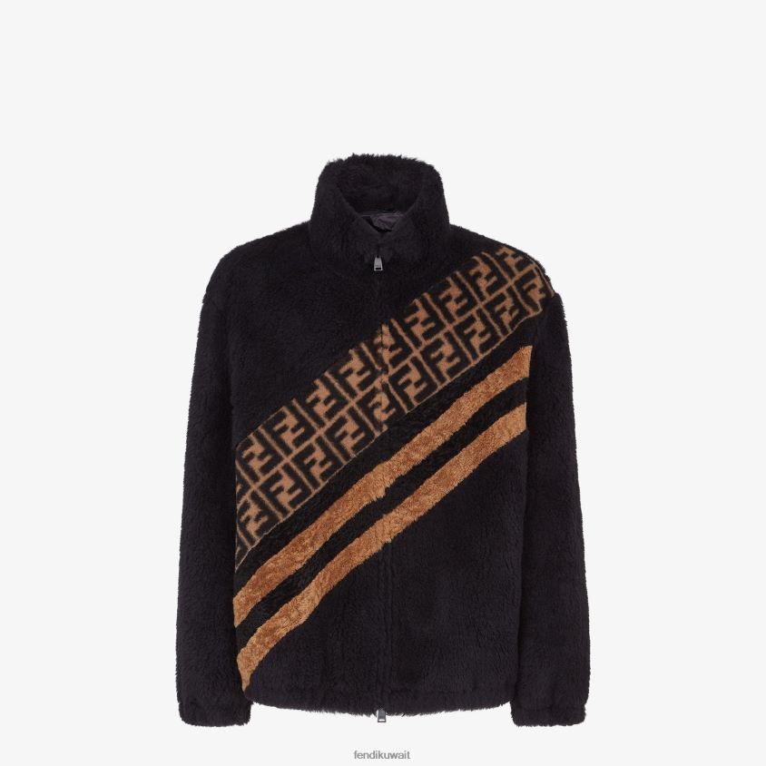 Fendi أسود رجال سترة جلد الغنم RTJZ2214 ثياب