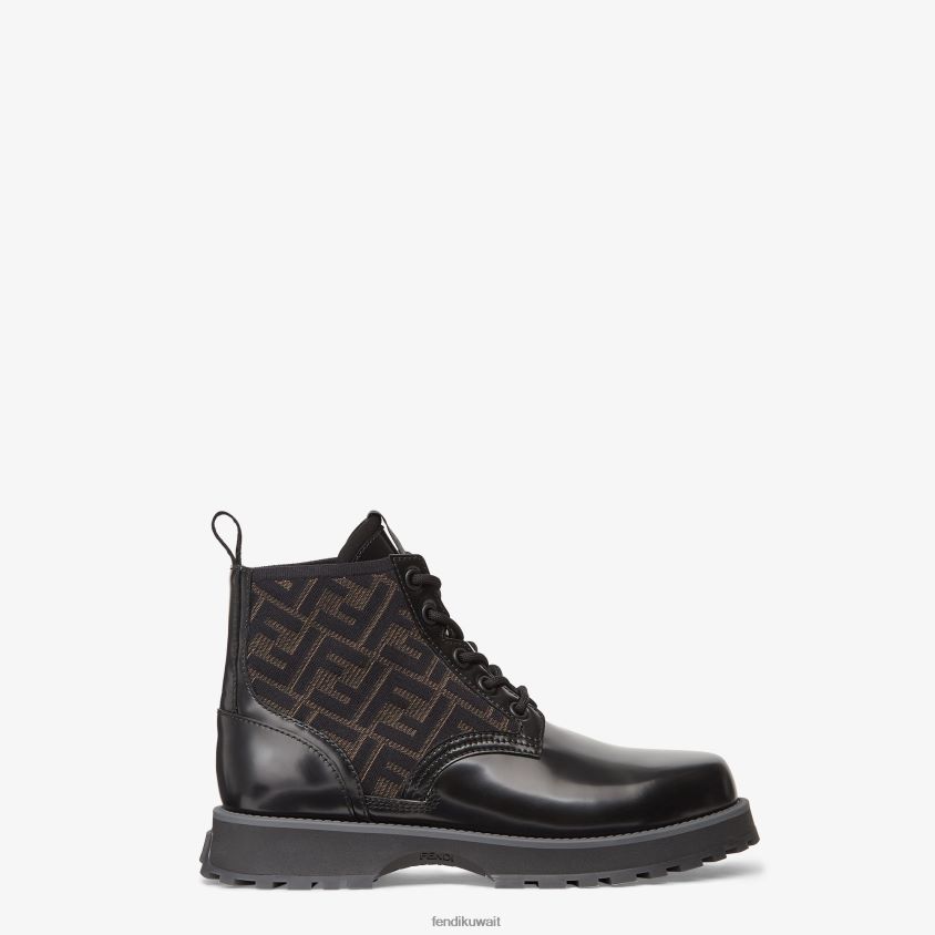 Fendi أسود رجال أحذية جلدية لراكبي الدراجات النارية RTJZ2220 أحذية