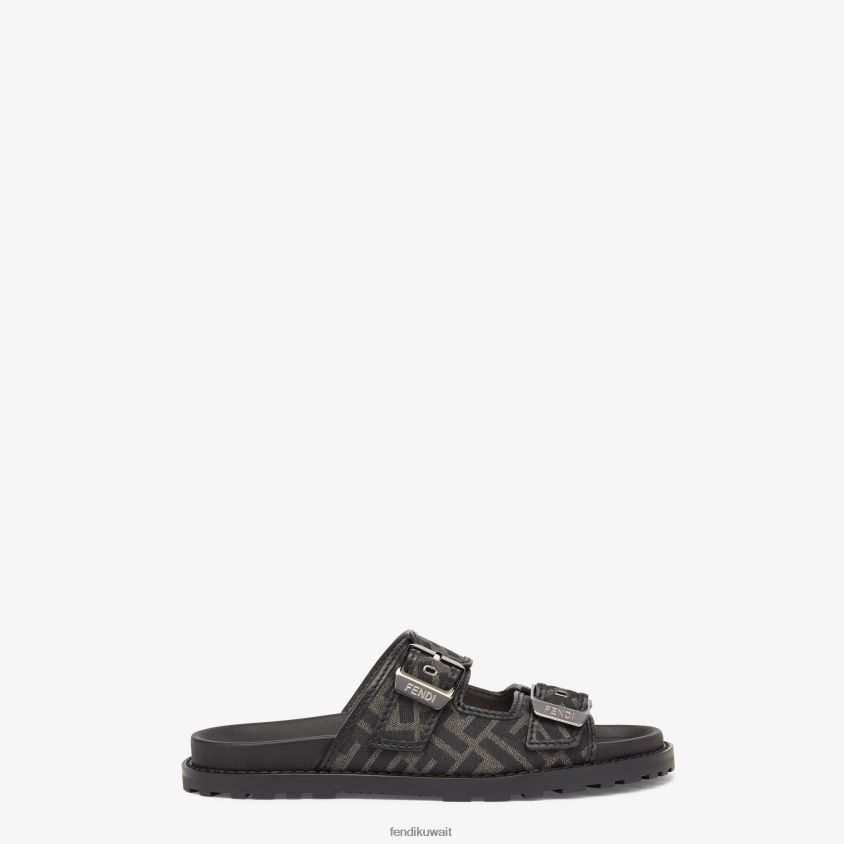 Fendi أسود رجال الصنادل الجلدية والنسيج RTJZ2225 أحذية