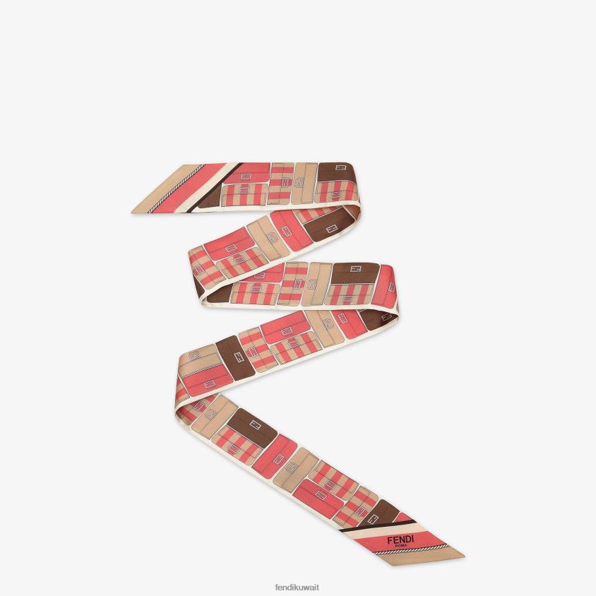 Fendi لون القرنفل نحيف عصابة حرير ملفوفة RTJZ225 مُكَمِّلات