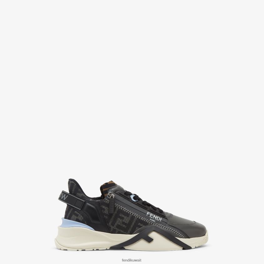 Fendi رمادي رجال قمم جلدية منخفضة RTJZ2250 أحذية