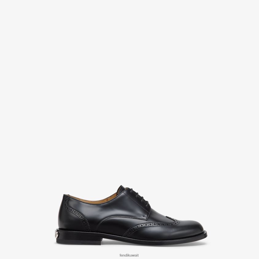 Fendi أسود رجال الأربطة الجلدية RTJZ2300 أحذية