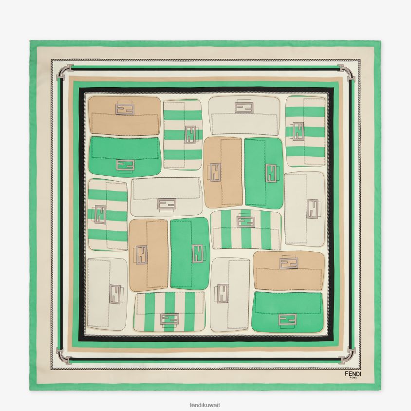 Fendi أخضر نحيف فولار الحرير RTJZ237 مُكَمِّلات