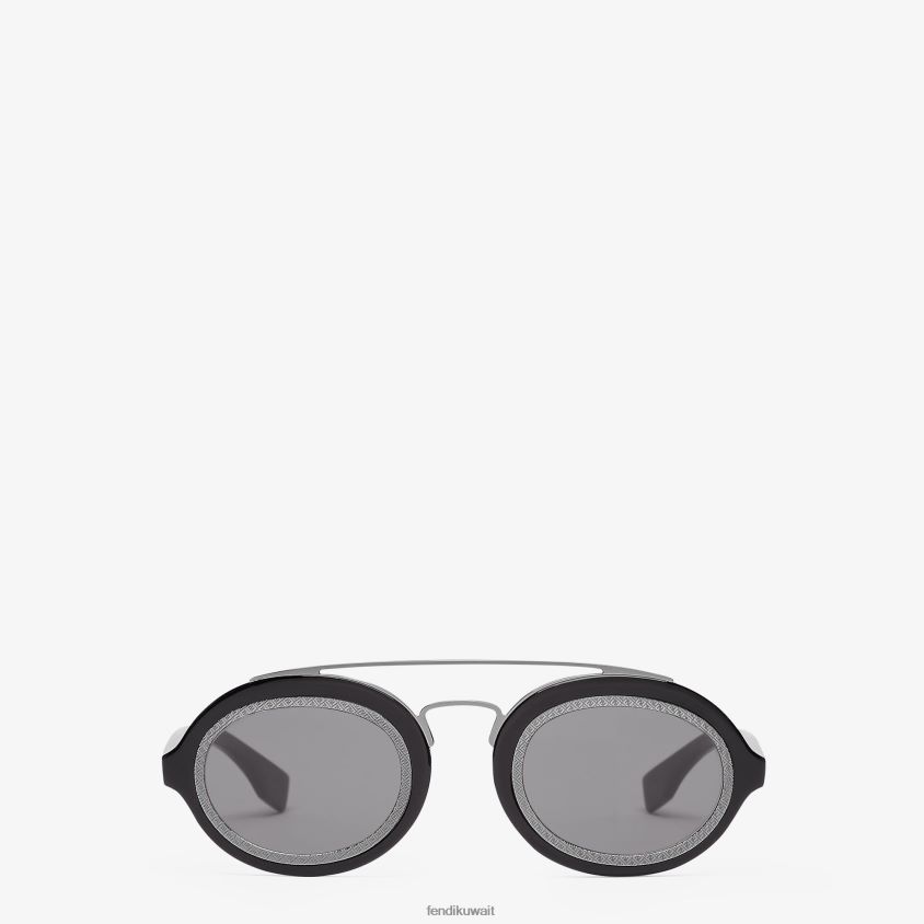 Fendi أسود رجال نظارات شمسية لعرض الأزياء من خلات مع عدسات RTJZ2421 مُكَمِّلات