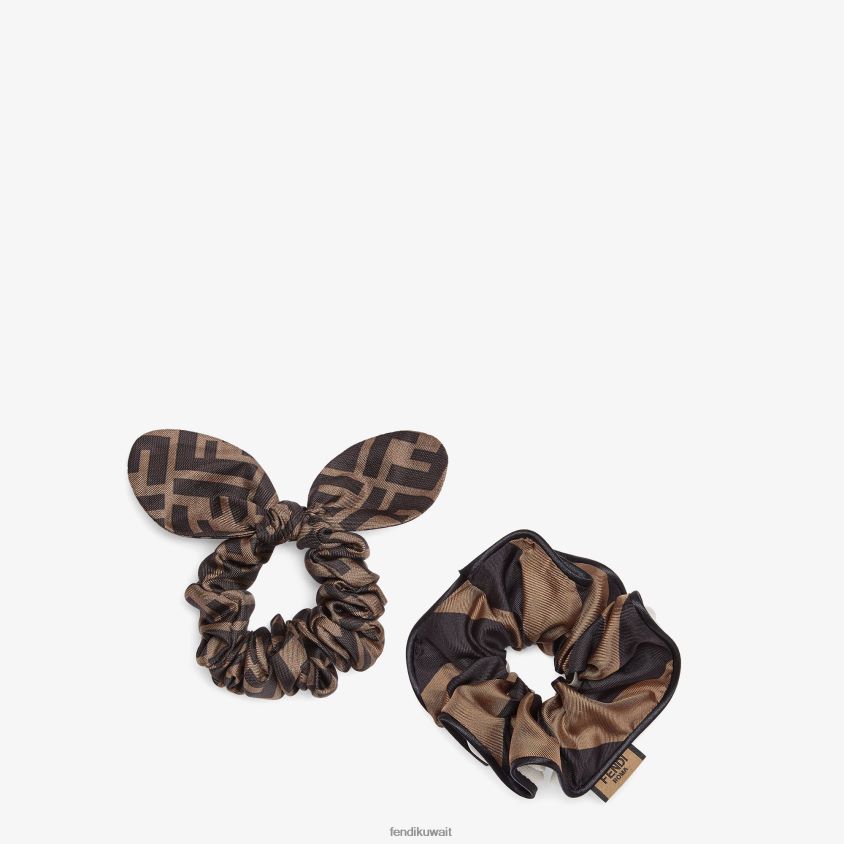 Fendi بني نحيف مجموعة من ربطتين شعر حريريتين مرنتين RTJZ243 مُكَمِّلات