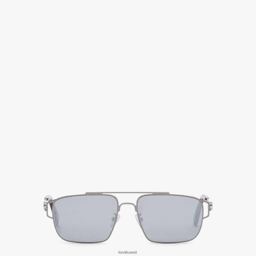 Fendi أسود رجال نظارات شمسية من معدن الروثينيوم مع عدسات مرآة RTJZ2444 مُكَمِّلات