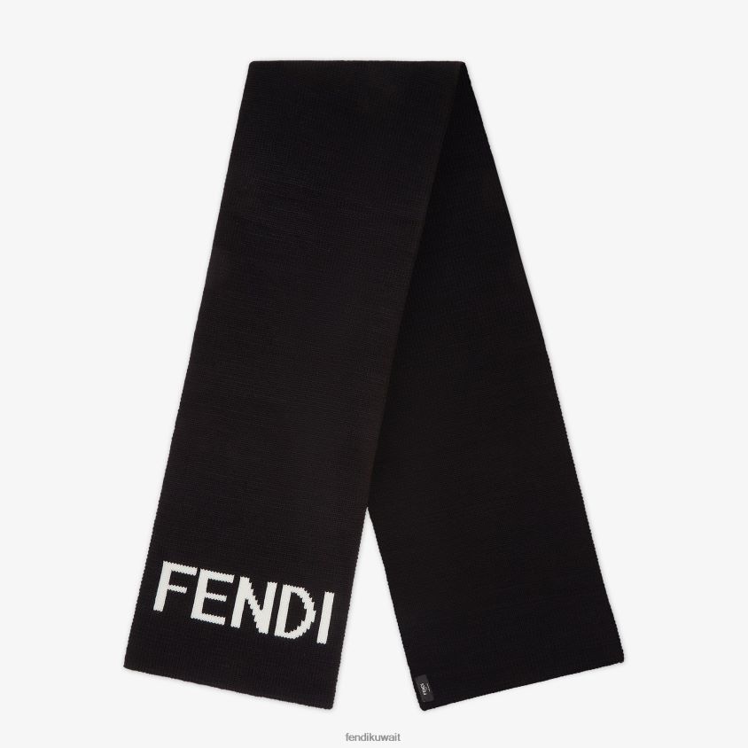 Fendi أسود رجال وشاح من الصوف RTJZ2453 مُكَمِّلات