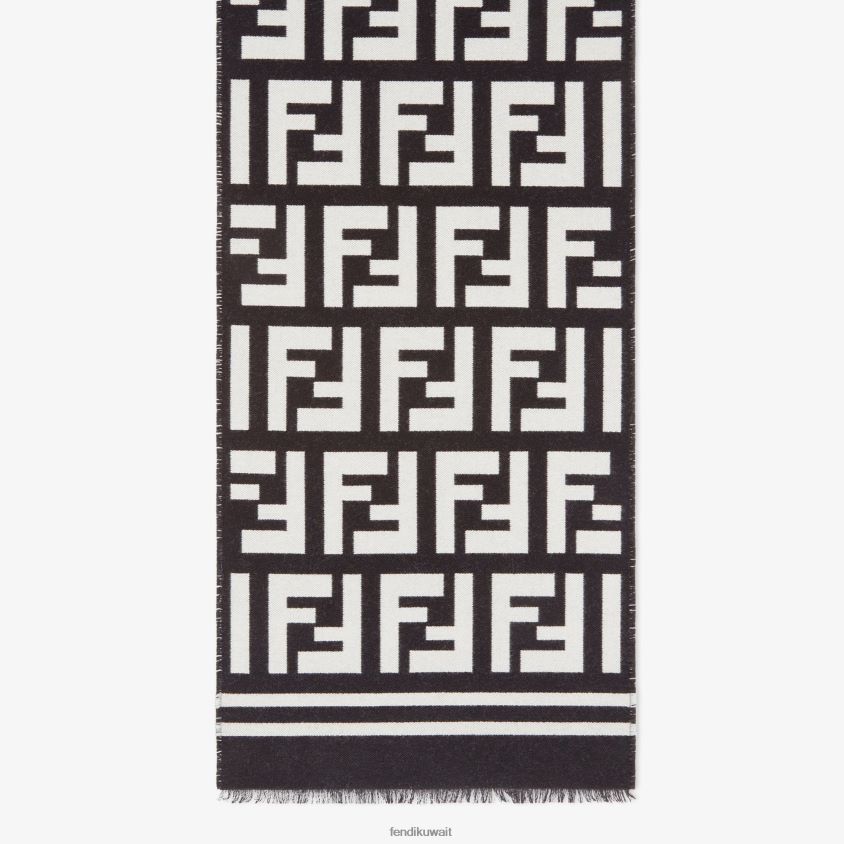 Fendi أسود رجال وشاح من الصوف والحرير RTJZ2459 مُكَمِّلات