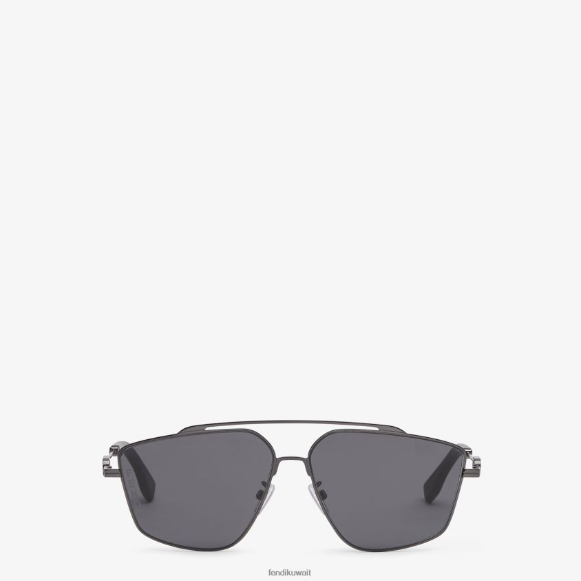 Fendi أسود رجال نظارات شمسية من معدن الروثينيوم مع عدسات RTJZ2467 مُكَمِّلات