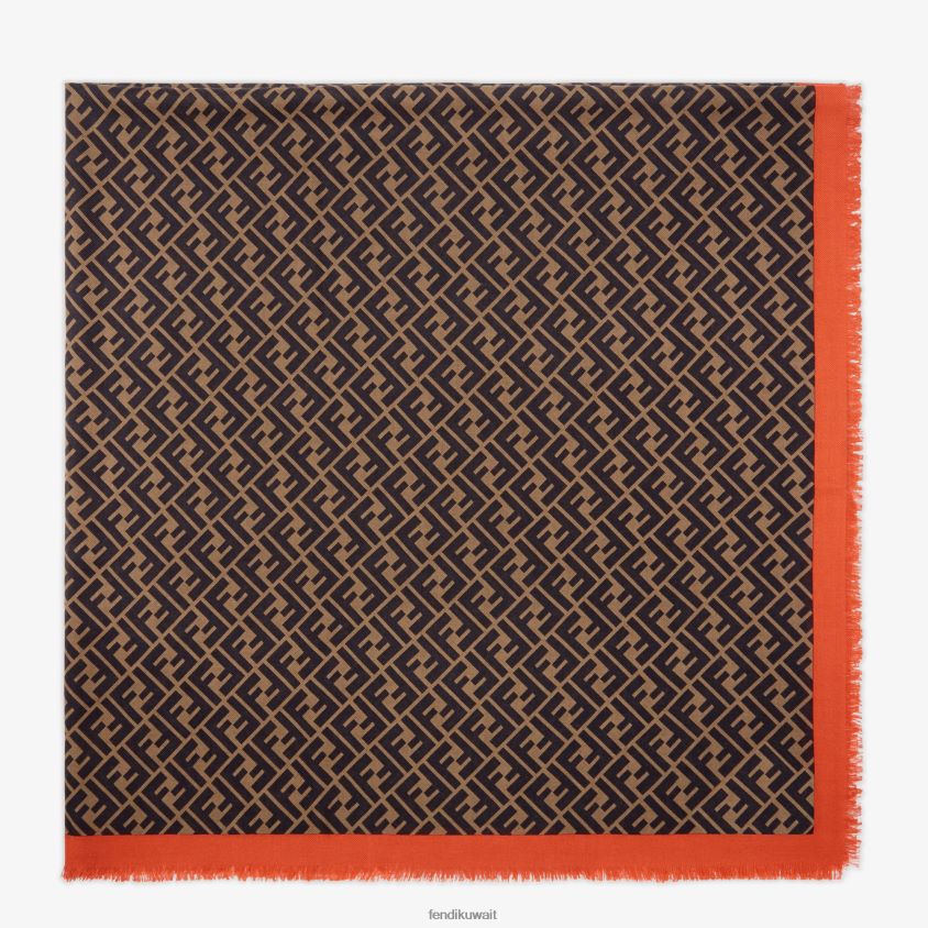 Fendi بني نحيف شال حرير RTJZ247 مُكَمِّلات