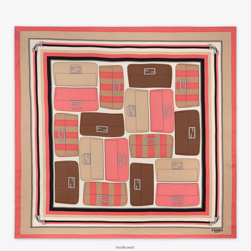 Fendi لون القرنفل نحيف فولار الحرير RTJZ248 مُكَمِّلات