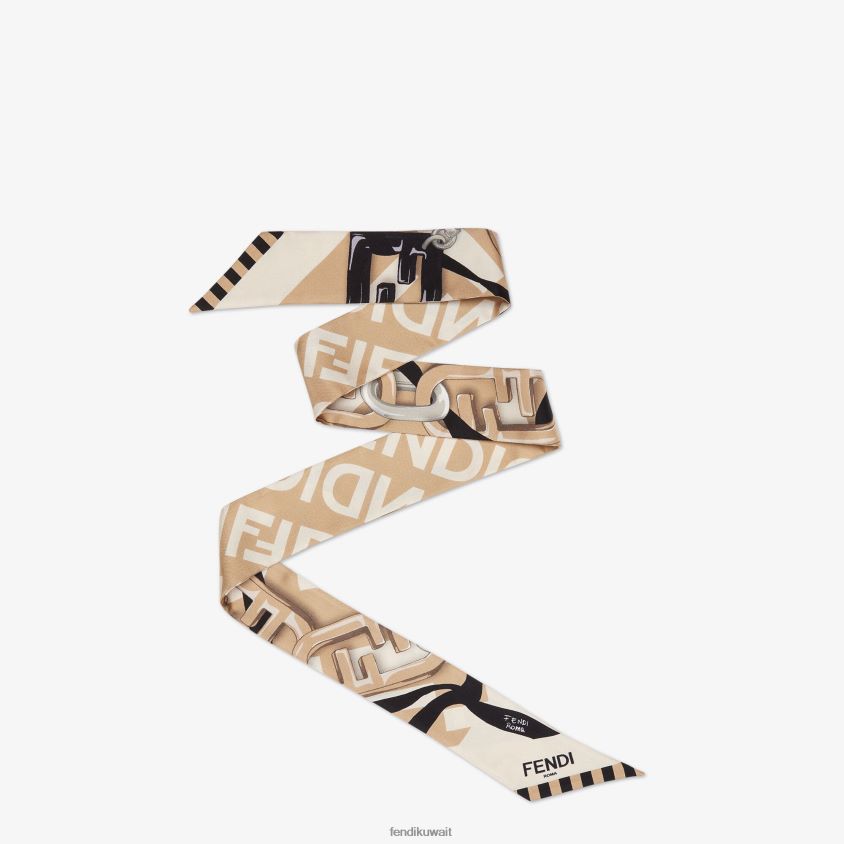 Fendi اللون البيج نحيف عصابة من الحرير العضوي RTJZ249 مُكَمِّلات