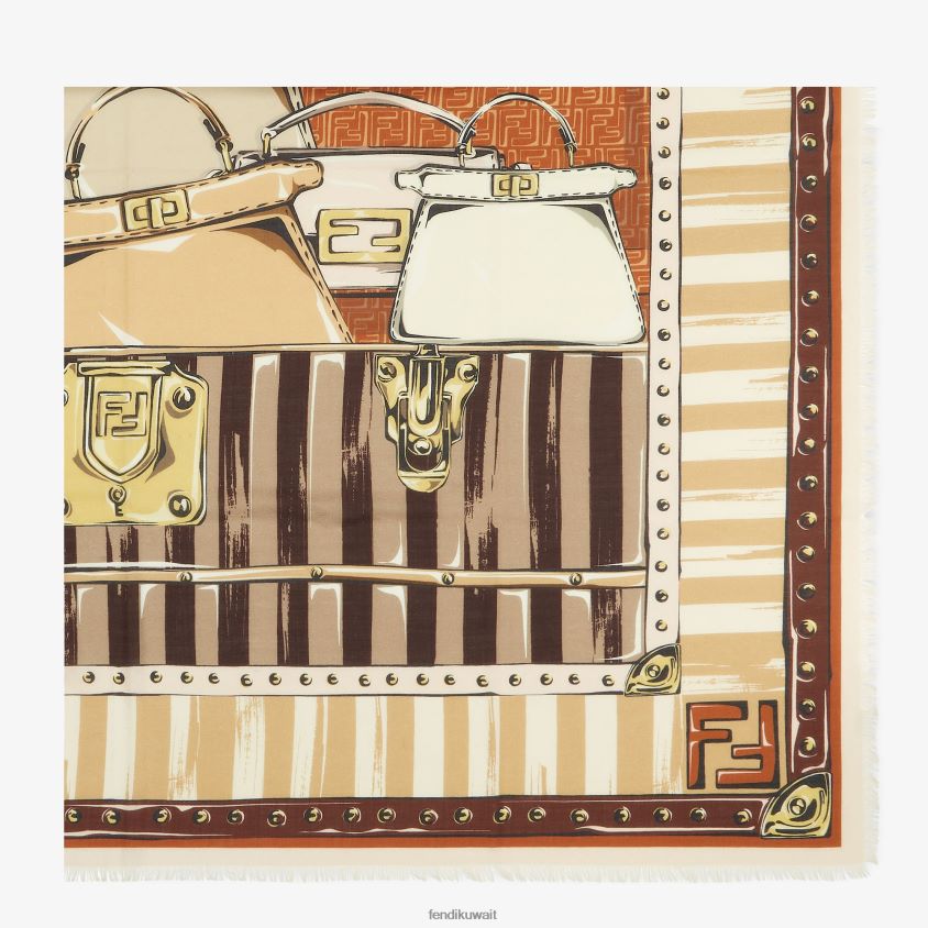 Fendi لون القرنفل نحيف شال من الحرير والصوف RTJZ25 مُكَمِّلات