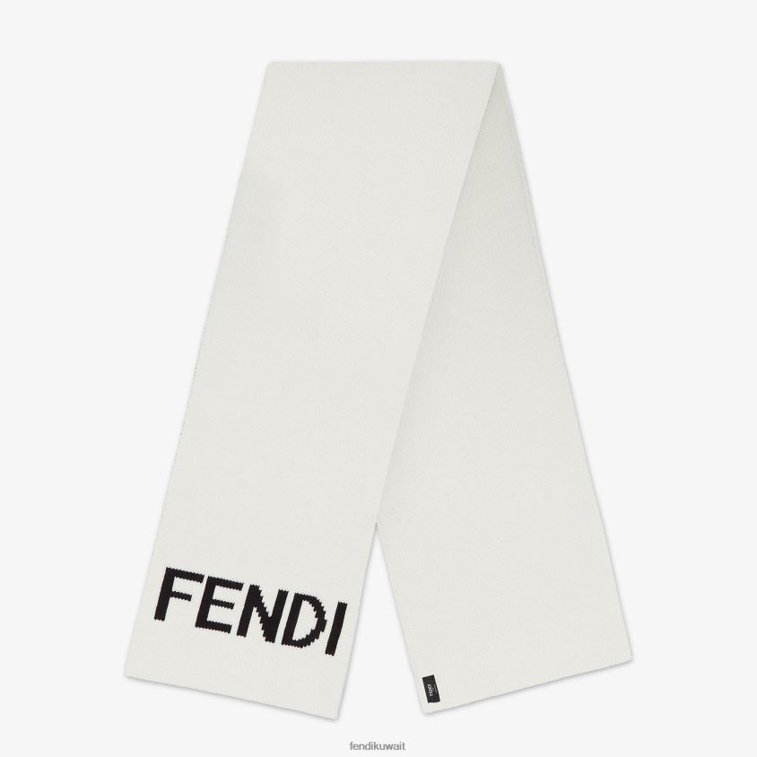 Fendi أبيض رجال وشاح من الصوف RTJZ2520 مُكَمِّلات