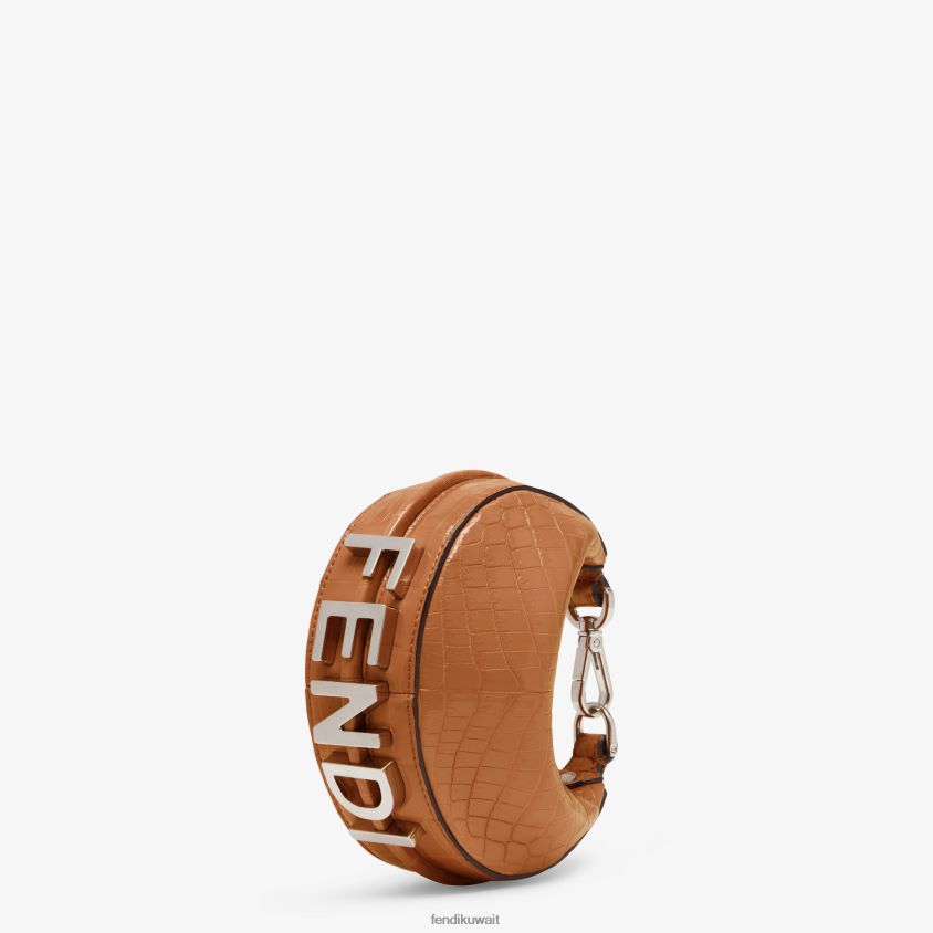 Fendi بني نحيف سحر جلد التمساح RTJZ254 مُكَمِّلات