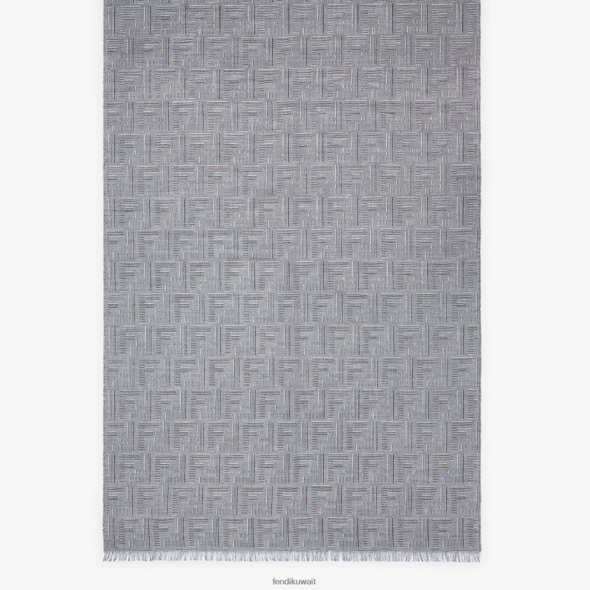 Fendi أزرق رجال وشاح من الصوف والحرير RTJZ2545 مُكَمِّلات