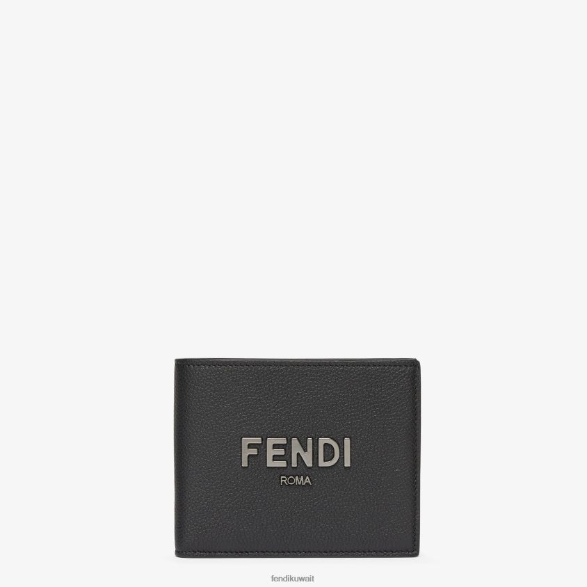 Fendi أسود رجال محفظة جلدية ثنائية الطي تحمل توقيع RTJZ2612 مُكَمِّلات