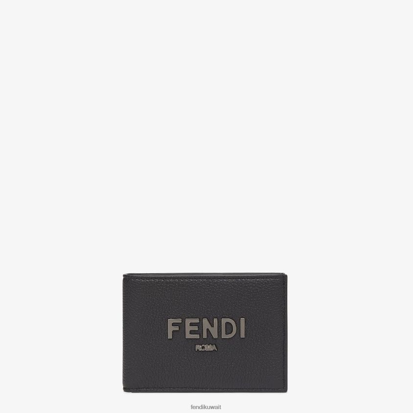 Fendi أسود رجال محفظة جلدية ثنائية الطي تحمل توقيع الدولار الأمريكي RTJZ2615 مُكَمِّلات