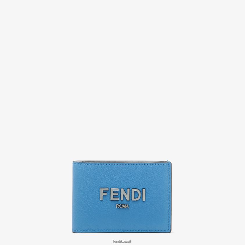 Fendi أزرق فاتح رجال محفظة جلدية ثنائية الطي تحمل توقيع الدولار الأمريكي RTJZ2617 مُكَمِّلات